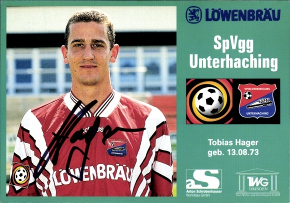 Autogrammkarte Fußballer Tobias Hager, SpVgg Unterhaching, Autogramm