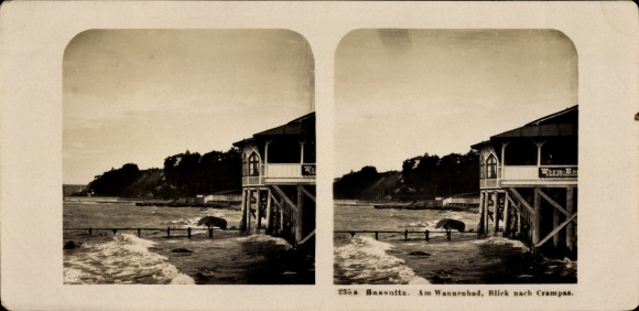 Stereo photo Sassnitz on the island of Rügen, Am Wannenbad, view to Crampas