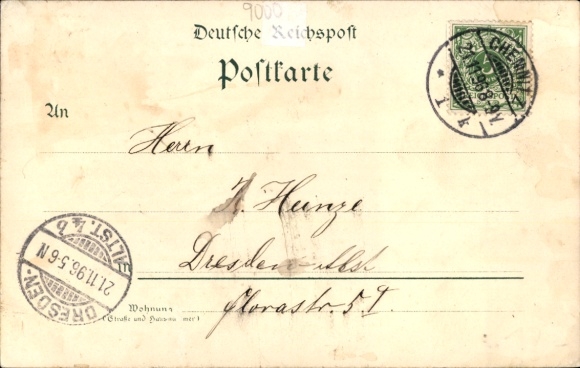 litho Chemnitz in Saksen, Zimmermann Naturheilanstalt, kasteelvijver, treinstation, postkantoor