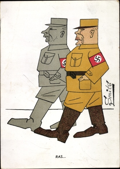 Künstler Ak Smits, Ras, Race, Karikatur von Wehrmachtsoldaten