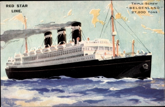 Artist Postcard Triple Screw Belgenland, passenger liner Red Star Line