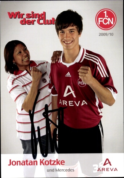 Autograph card footballer Jonatan Kotzke and Mercedes, 1. FC Nuremberg, autograph