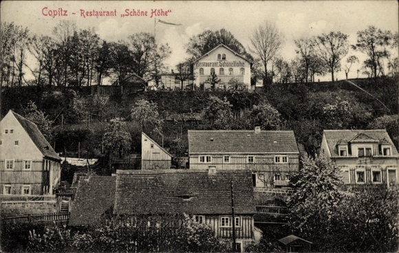 Ak Copitz Pirna in Sachsen, Restaurant Schöne Höhe,  Bäume, Häuser