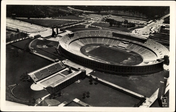 Postcard Berlin Charlottenburg Westend, Reichssportfeld, Olympic Stadium, aerial photograph