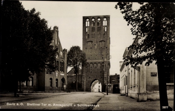 Postcard Gartz an der Oder, Stettiner Tor, District Court, Shooting Range