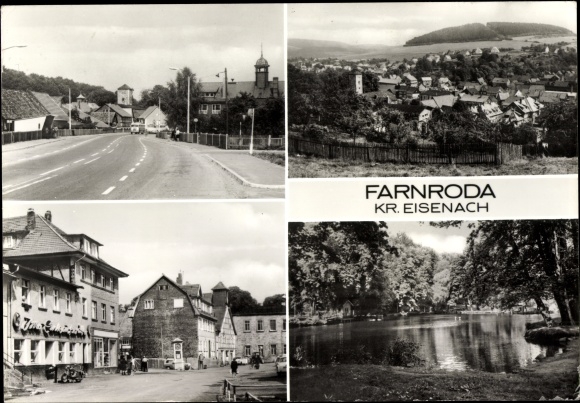 Postcard Farnroda in Thüringen, city view, pond, street section