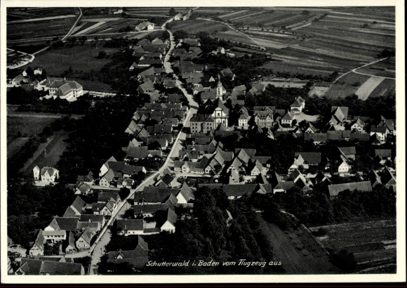 Postcard Schutterwald in Baden Württemberg, aerial view of Schutterwald, many houses, streets, rural