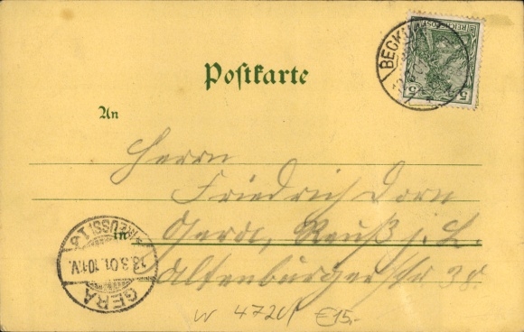 Moonlight Chromo-Litho Beckum in the district of Warendorf, Nordstraße with Hotel Samson