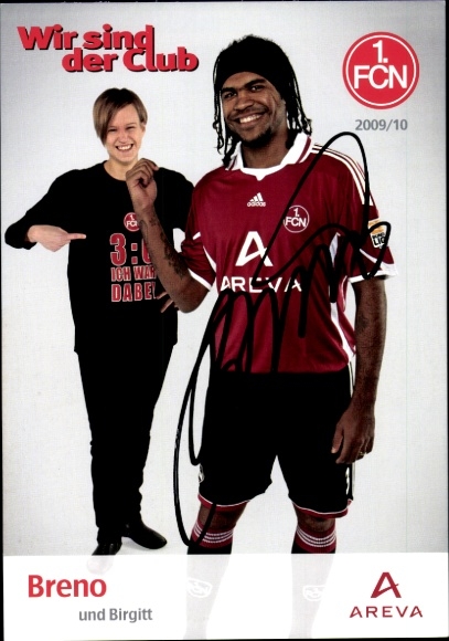 Autograph card footballers Breno and Birgitt, 1. FC Nuremberg, autograph