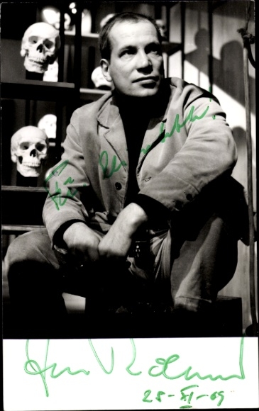 Postcard actor Jürgen Roland, portrait, director, skull, autograph