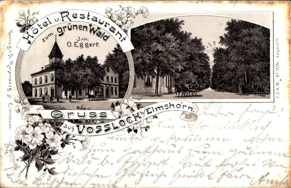 Chromo-Litho Vossloch Bokholt Hanredder in Holstein, Hotel and Restaurant zum grünen Wald