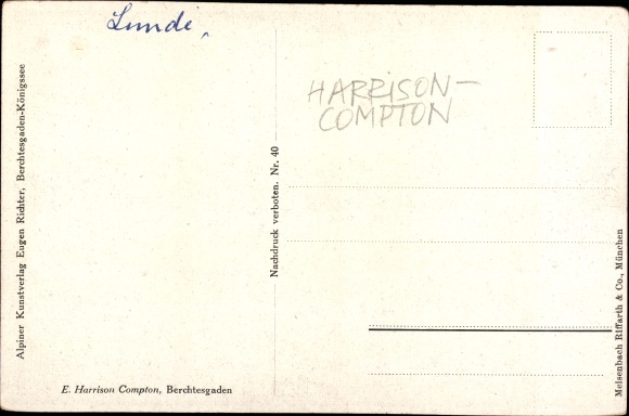 Kunstenaarskaart Compton, Edward Harrison, Berchtesgaden in Opper-Beieren, dorp met uitzicht op het landschap