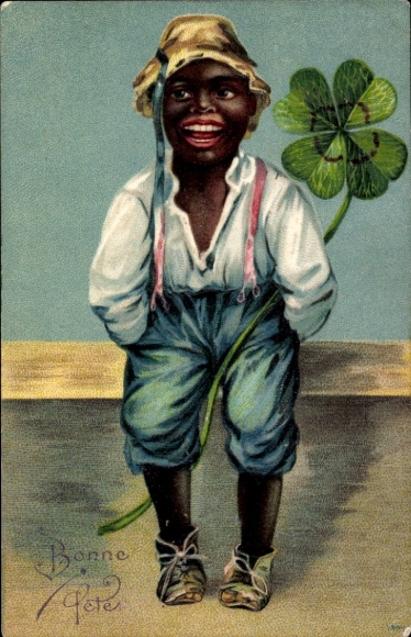 Präge Ak Glückwunsch, afrikanischer Junge mit Kleeblatt
