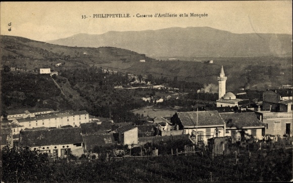 Postcard Philippeville Skikda Algerian, Artillery Barracks and Mosque