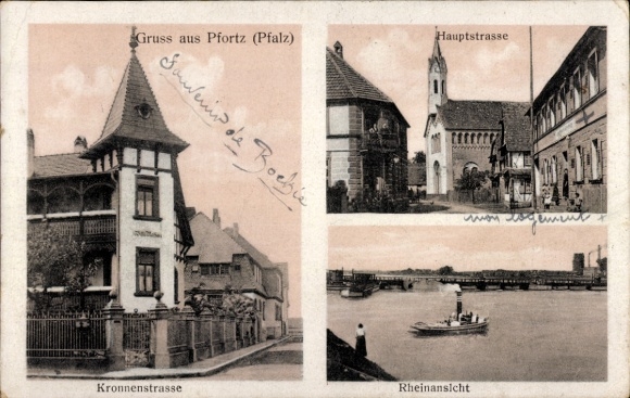 Ak Pfortz Maximiliansau Wörth am Rhein, Hauptstraße, Kronnenstraße