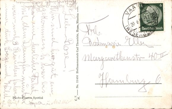 Postcard Vaake Reinhardshagen Hesse, ship, house restaurant by Lorenz Tishy, landscape photograph