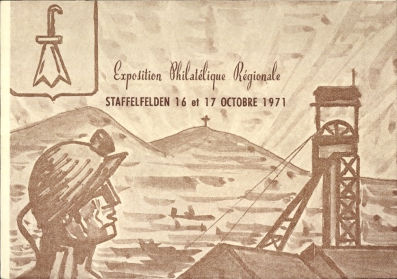 Postal stationery PC France, Staffelfelden Alsace Haut Rhin, regional stamp exhibition 1971