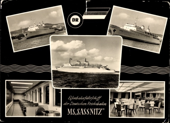 Postcard railway ferry MS Sassnitz of the Deutsche Reichsbahn