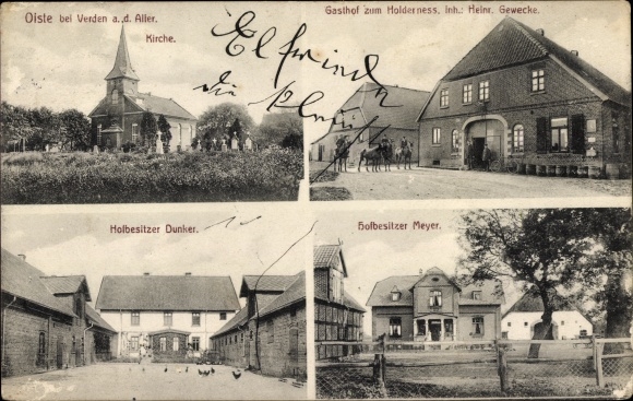 Postcard Oiste Blender in Lower Saxony, church, Gasthof zum Holderness, farm owner Meyer