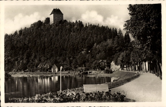 Postcard Ziegenrück on the Saale Thuringia, partial view, castle