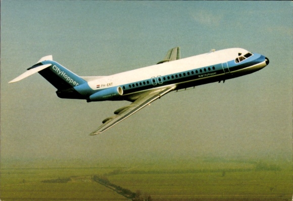Postcard passenger aircraft Fokker Fellowship F-28, NLM City Hopper