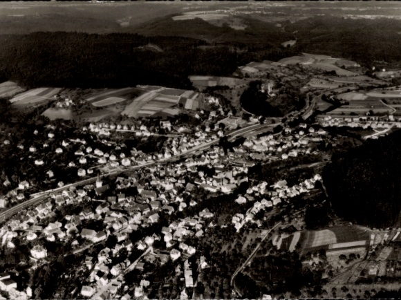 Ak Lorch im Remstal Württemberg, Luftaufnahme, Häuseransichten, Felder, Landschaft