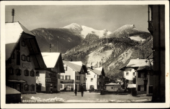 Postcard Grassau in Upper Bavaria, town view, winter