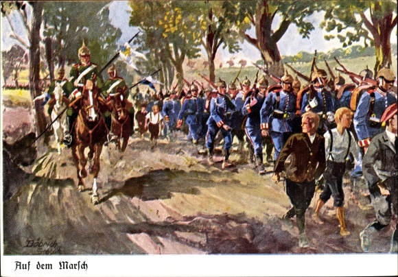 Artist PC Döbrich Steglitz, On the march, German soldiers in the Empire