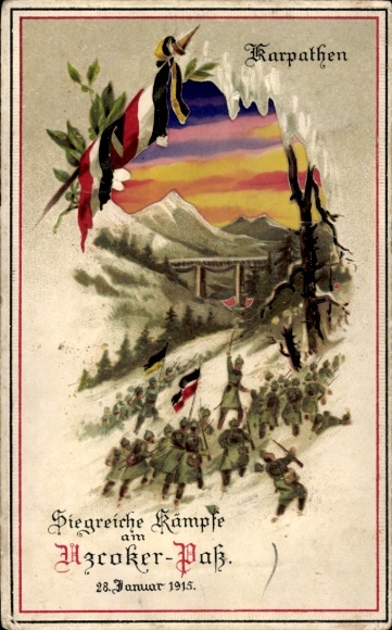 Zatrzymaj się naprzeciw światła Karpaty Ak, zwycięskie bitwy greckie na przełęczy Uzroker 28 stycznia 1915 r., I. WK