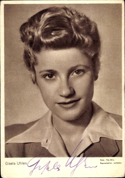 Postcard actress Gisela Uhlen, portrait, autograph