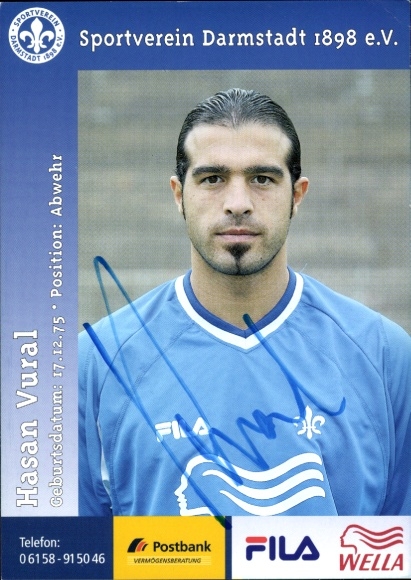 Autogrammkarte Fußballer Hasan Vural, SV Darmstadt 98, Autogramm