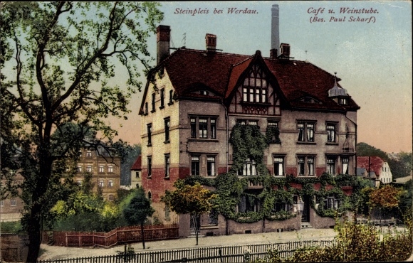 Postcard Steinpleis Werdau in Saxony, café and wine bar