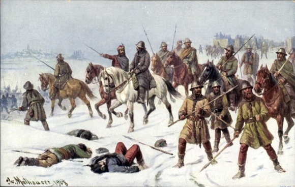 Artist Postcard Mathauser, Jos., Ceska Historie v Obrazich, Zizka pred Kutnou Horou r. 1421