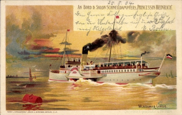 Künstler Litho Linde, Wladimir, Dampfer Prinzessin Heinrich, Nordsee-Linie-Hamburg