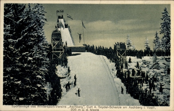 Ak Aschberg Klingenthal in de Vogtland-Saksen, skischans, wintersportclub, Curt A. Seydel-Sc