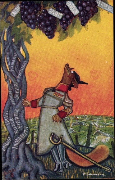 Artist PC De Vos en de druiven, Kaiser Wilhelm II as a fox, battlefield, I. WK