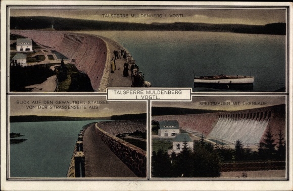 Postcard Muldenberg Grünbach im Vogtland, dam Muldenberg, view from the street side