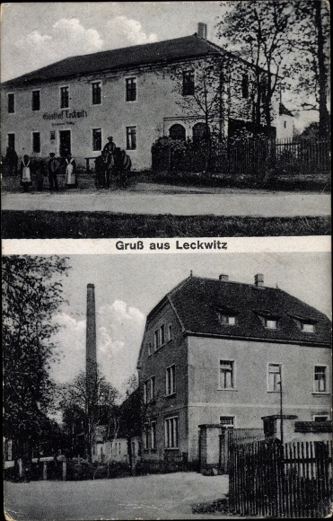 Postcard Leckwitz Nünchritz in Saxony, inn, town view, residents