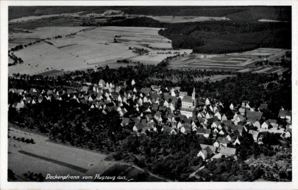 Postcard Deckenpfronn in Baden Württemberg, aerial view of rural surroundings, residential buildings