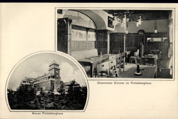 Postcard Fichtelberg in the Fichtelgebirge of Upper Franconia, New Fichtelberg House, Chemnitz Room in the Fichtelberg...