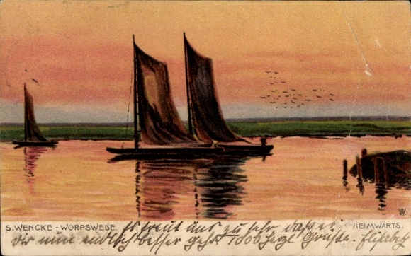 Artist Postcard Wencke, S., Worpswede in Lower Saxony, sailing trip home