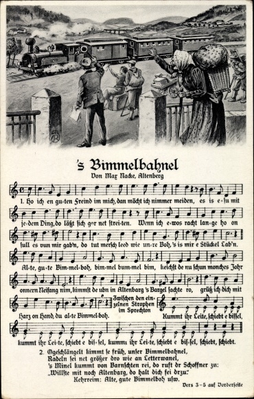 Lied Ak 's Bimmelbahnel, Max Nacke, Erzgebirgische Mundart, Eisenbahn, Dampflokomotive
