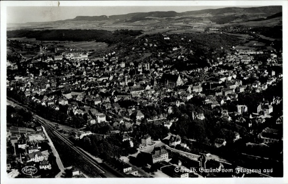 Postcard Schwäbisch Gmünd in Württemberg, aerial photograph
