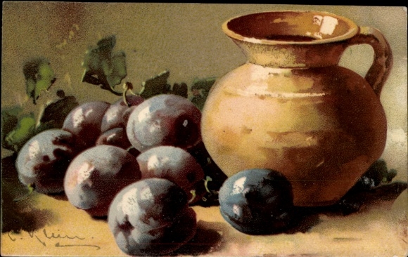 Artist Postcard Klein, Catharina, plums, fruit, still life