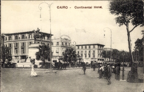 Postcard Cairo Cairo Egypt, Continental Hotel, street view, trees, carriages, people