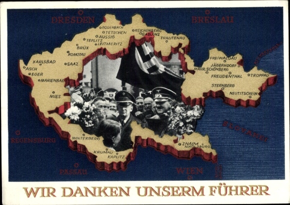 Postal stationery Postcard We thank our Führer, Sudetenland, Bohemia, Moravia, Hitler