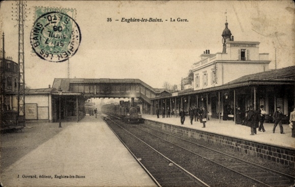 Postcard Enghien les Bains Val d'Oise, station, track side, bridge