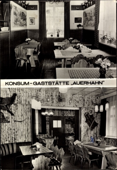 Postcard Rohrbach in Thuringia, consumption restaurant Auerhahn, guest room