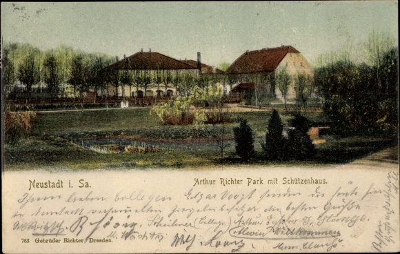 Postcard Neustadt in Sachsen, Arthur Richter Park with Schützenhaus