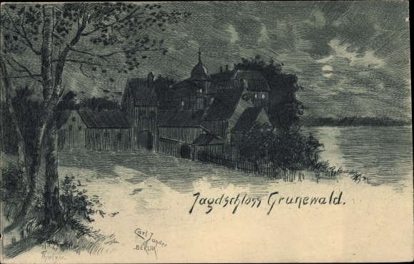 Artist PC Thiel, Berlin Wilmersdorf Grunewald, hunting lodge Grunewald, night view